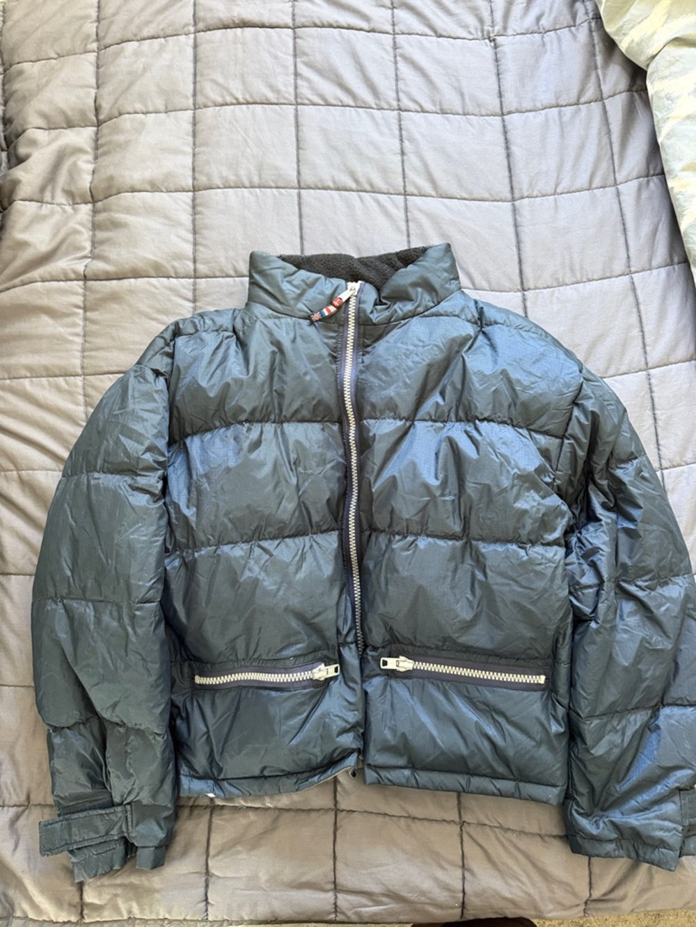 Puffy Quilted Duck Down Jacket in Slate Blue